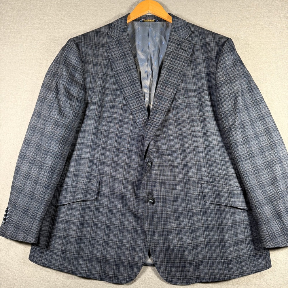 Robert Graham Mens Blue Plaid Wool Blend Sport Coat Blazer Size 50 1JD5U0